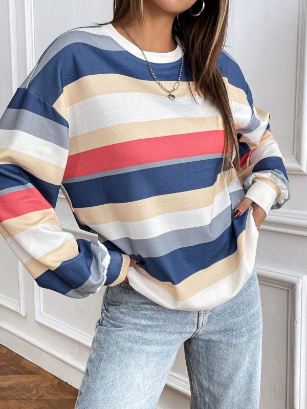 Sweatshirt Casual con Cuello Ancho y Rayas, Manga Larga - Image 22