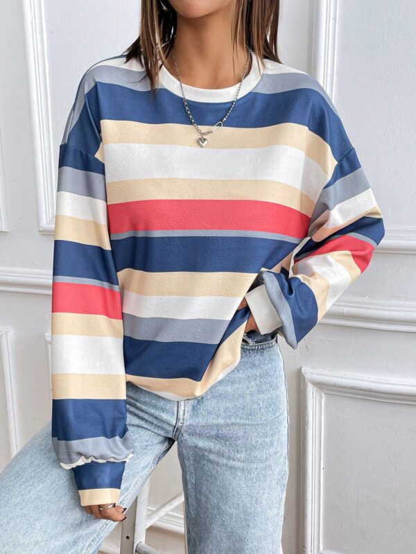 Sweatshirt Casual con Cuello Ancho y Rayas, Manga Larga - Image 26