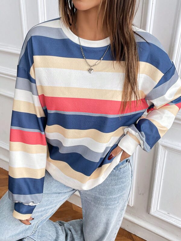 Sweatshirt Casual con Cuello Ancho y Rayas, Manga Larga - Image 27