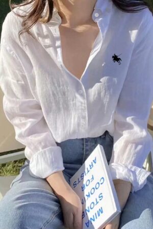 Camisa Estampada con Manga Larga y Hombros Caídos