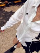 Camisa Estampada con Manga Larga y Hombros Caídos