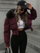 Chaqueta Acolchada Urbana de Cuello Peludo y Cintura Ajustada