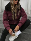 Chaqueta Acolchada Urbana de Cuello Peludo y Cintura Ajustada