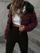 Chaqueta Acolchada Urbana de Cuello Peludo y Cintura Ajustada