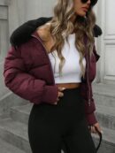 Chaqueta Acolchada Urbana de Cuello Peludo y Cintura Ajustada
