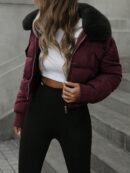 Chaqueta Acolchada Urbana de Cuello Peludo y Cintura Ajustada