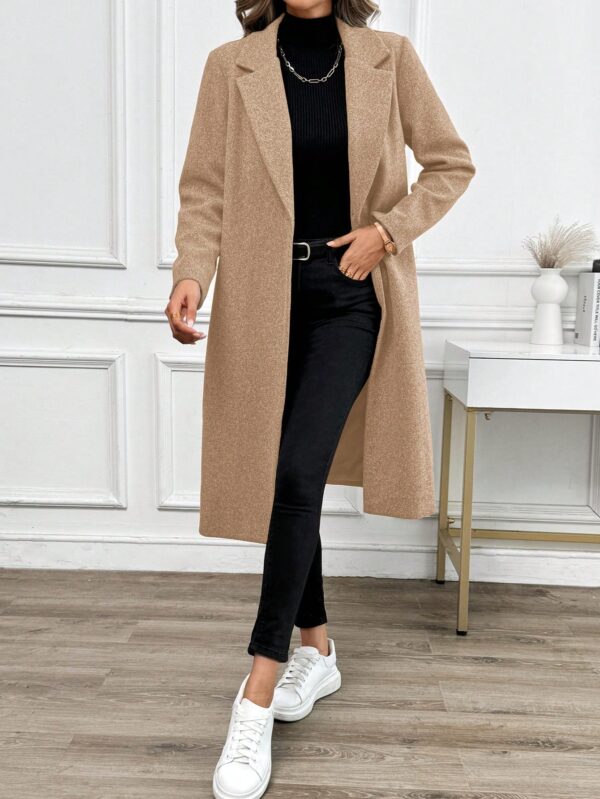 Abrigo Largo de Lana en Gris Oscuro para Mujer - Image 14