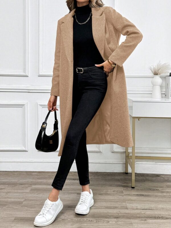 Abrigo Largo de Lana en Gris Oscuro para Mujer - Image 16