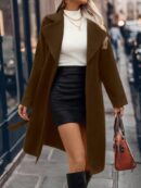 Abrigo Largo de Lana con Collar Vuelto y Botones Dobles