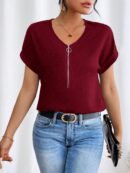 Blusa Casual con Cremallera y Manga Murciélago