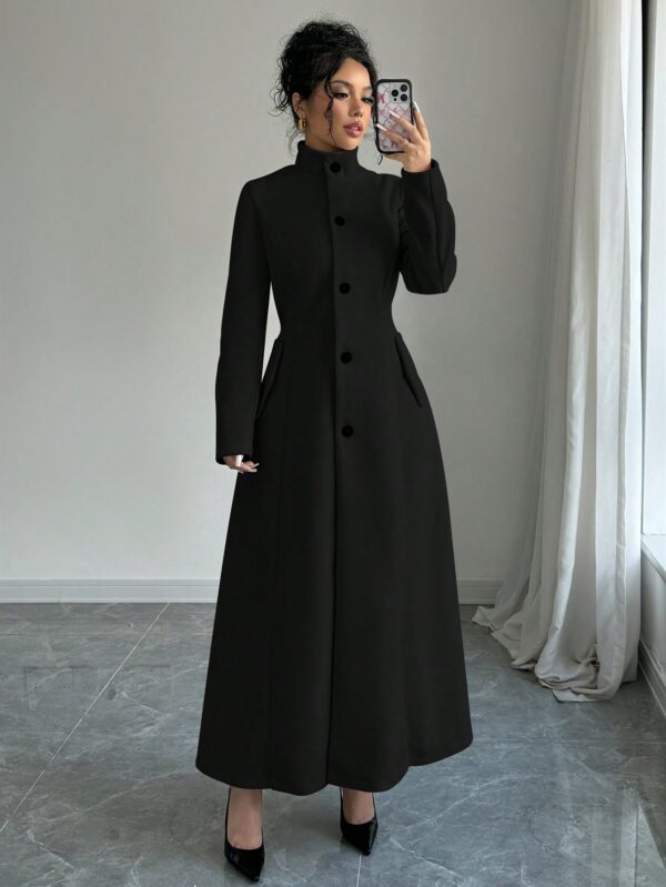Abrigo Elegante de Invierno de Color Sólido con Cuello Alto - Image 8