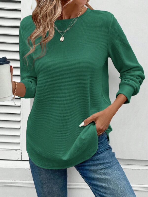 Sudadera Cómoda Casual con Textura Waffle y Dobladillo Asimétrico - Image 55