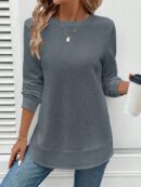 Sudadera Cómoda Casual con Textura Waffle y Dobladillo Asimétrico