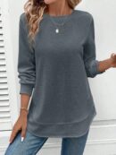 Sudadera Cómoda Casual con Textura Waffle y Dobladillo Asimétrico