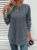 Sudadera Cómoda Casual con Textura Waffle y Dobladillo Asimétrico