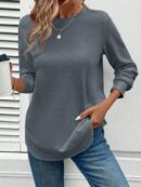 Sudadera Cómoda Casual con Textura Waffle y Dobladillo Asimétrico