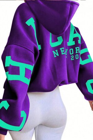 Buzo con Capucha Estampado de Letras, Manga Larga