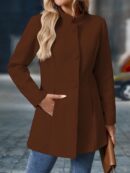 Chaqueta Midi Casual de Cuello Alto para Mujer