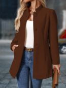 Chaqueta Midi Casual de Cuello Alto para Mujer