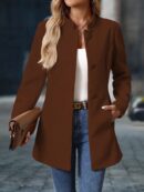 Chaqueta Midi Casual de Cuello Alto para Mujer
