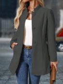 Chaqueta Midi Casual de Cuello Alto para Mujer