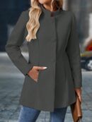 Chaqueta Midi Casual de Cuello Alto para Mujer