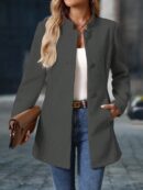 Chaqueta Midi Casual de Cuello Alto para Mujer