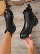 Botas Chelsea Negras con Remaches y Banda Elástica
