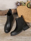 Botas Chelsea Negras con Remaches y Banda Elástica