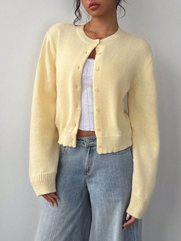 Cardigan Casual Cuello Redondo Manga Larga en Color Sólido - Image 13