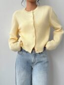 Cardigan Casual Cuello Redondo Manga Larga en Color Sólido