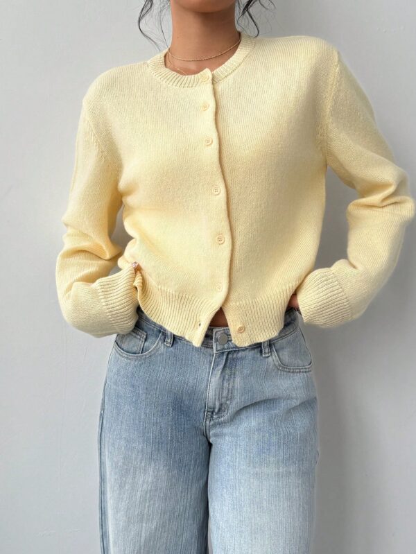 Cardigan Casual Cuello Redondo Manga Larga en Color Sólido - Image 16