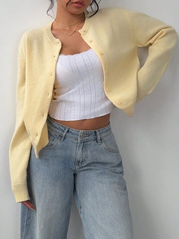 Cardigan Casual Cuello Redondo Manga Larga en Color Sólido - Image 17
