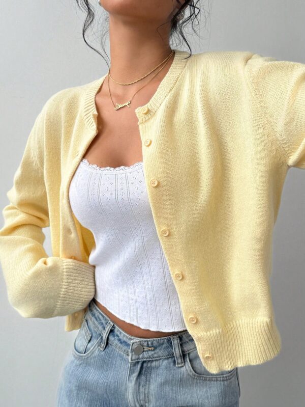 Cardigan Casual Cuello Redondo Manga Larga en Color Sólido - Image 18