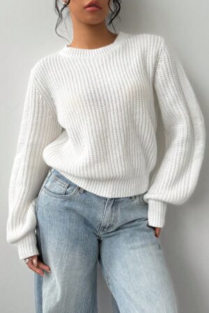 Sweater de Manga Larga y Cuello Redondo en Tejido de Punto