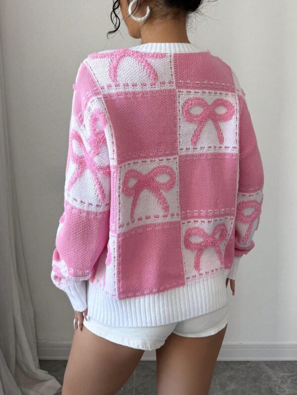 Sweater Tejido con Diseño a Cuadros y Detalle de Moño 3D - Image 2
