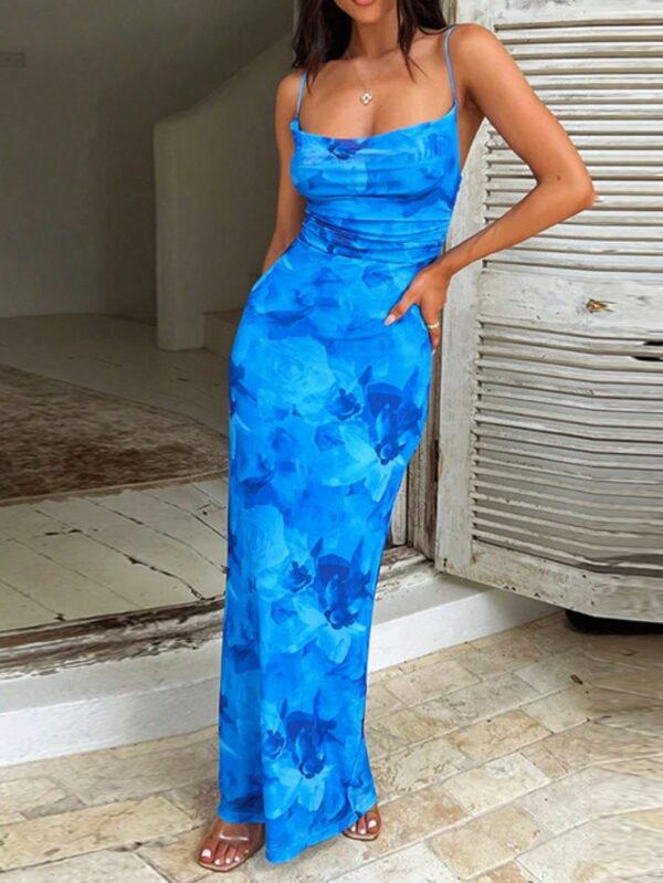 Vestido Estampado Halter con Bolsillo y Collar, Estilo Europeo y Americano - Image 3
