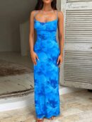 Vestido Estampado Halter con Bolsillo y Collar, Estilo Europeo y Americano