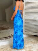 Vestido Estampado Halter con Bolsillo y Collar, Estilo Europeo y Americano