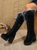 Botas Altas de Invierno con Forro Espeso y Tacón Alto Talla Grande