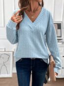 Sudadera Casual de Cuello V con Manga Larga y Hombros Caídos
