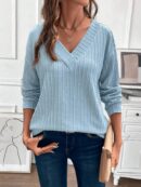 Sudadera Casual de Cuello V con Manga Larga y Hombros Caídos