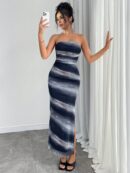 Vestido Strapless Tie Dye con Abertura Lateral y Ruched