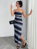 Vestido Strapless Tie Dye con Abertura Lateral y Ruched