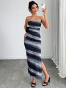 Vestido Strapless Tie Dye con Abertura Lateral y Ruched