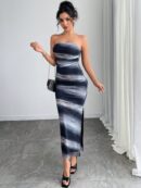 Vestido Strapless Tie Dye con Abertura Lateral y Ruched