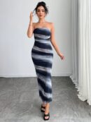 Vestido Strapless Tie Dye con Abertura Lateral y Ruched