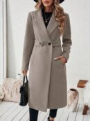 Abrigo Camel Casual de Doble Botonadura con Cinturón