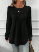 Sudadera Cómoda Casual con Textura Waffle y Dobladillo Asimétrico