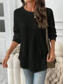 Sudadera Cómoda Casual con Textura Waffle y Dobladillo Asimétrico